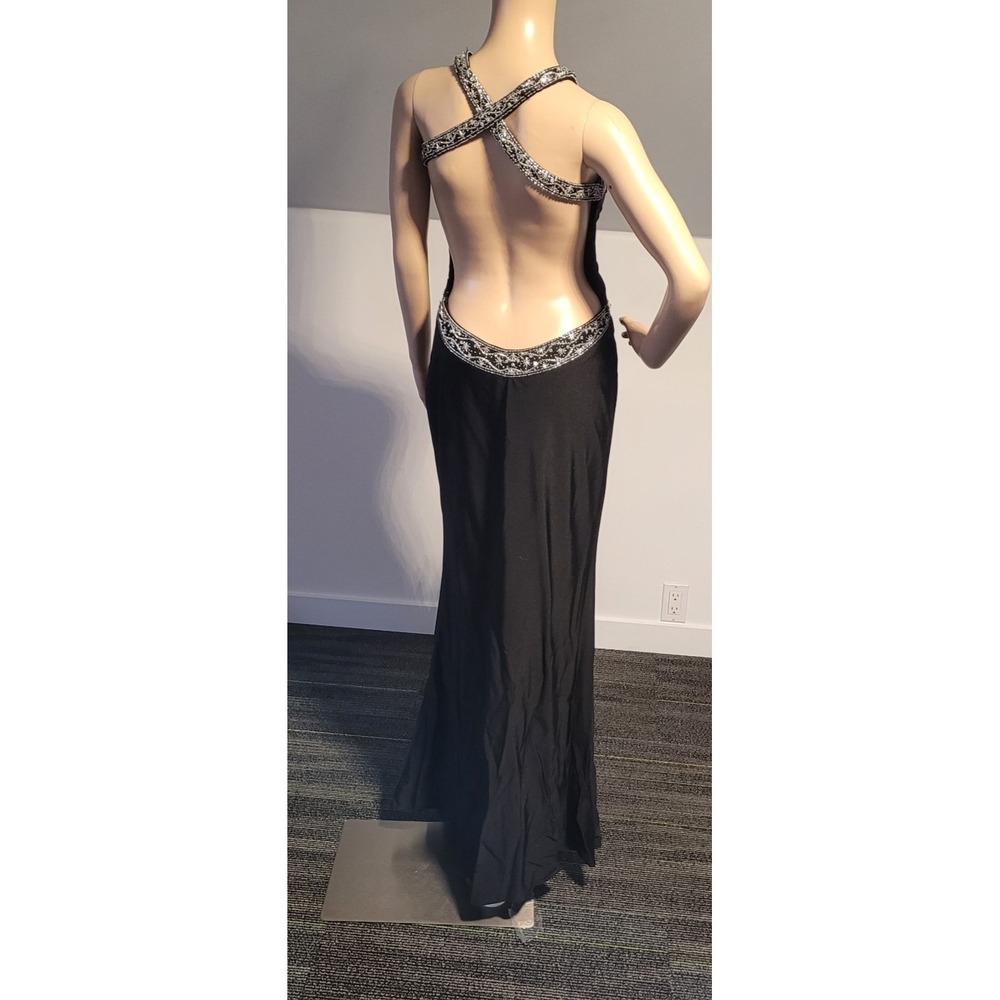 Ladies Black Elegant Dress With Side Zipper , Silver Beading Accents Size Small - Picture 7 of 15